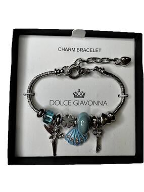 Dolce Giavonna Charm Bracelet - Seashell, Fairy, Key, 4L-Clover, Heart, Aqua Gem
